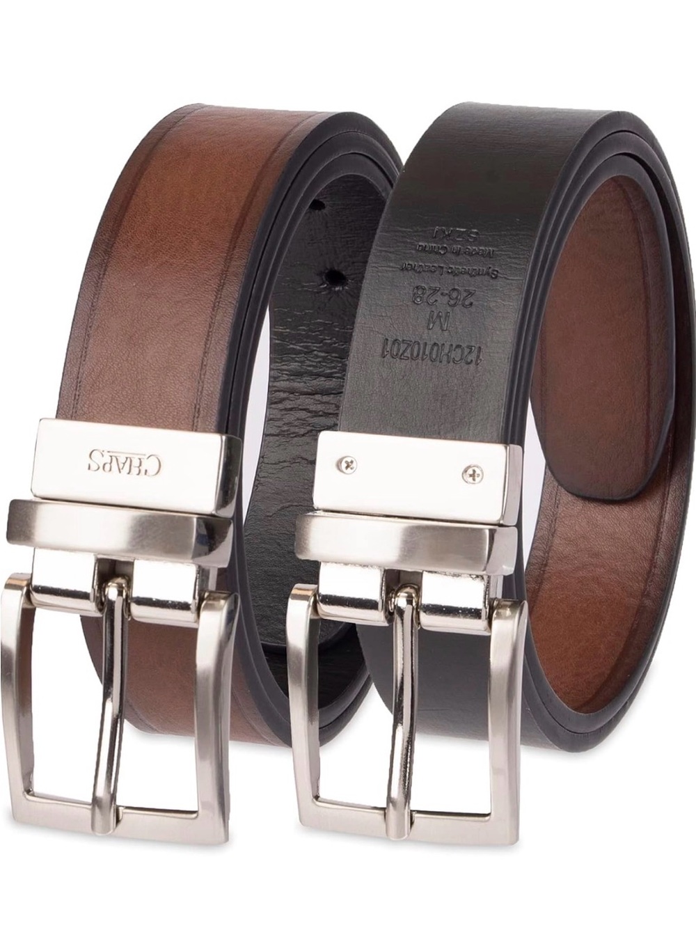 Chaps Men's Big Boys' 1" Reversible Dress Casual Belt 30/32.  Black/Brown